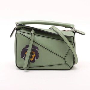 👜 Loewe x Joe Brainard Mini Puzzle Bag Leather 2-Way Handbag Green Pansy